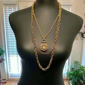 Vintage tiered, gold costume, jewelry necklace